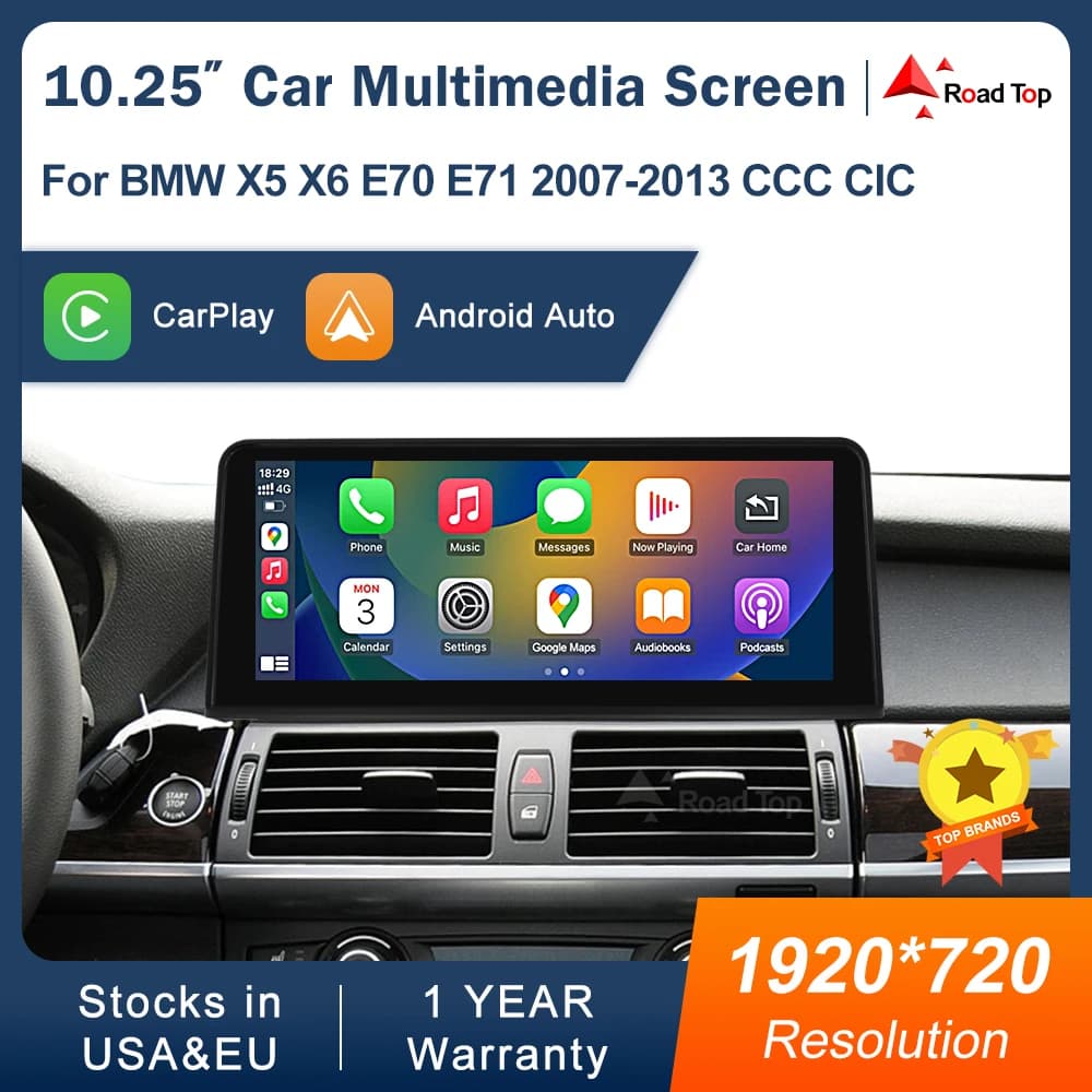 Display multimediale da 1920*720 da 10.25 pollici per BMW X5 X6 E70 E71 2007-2013 CCC CIC Touch Screen Wireless Carplay Android auto