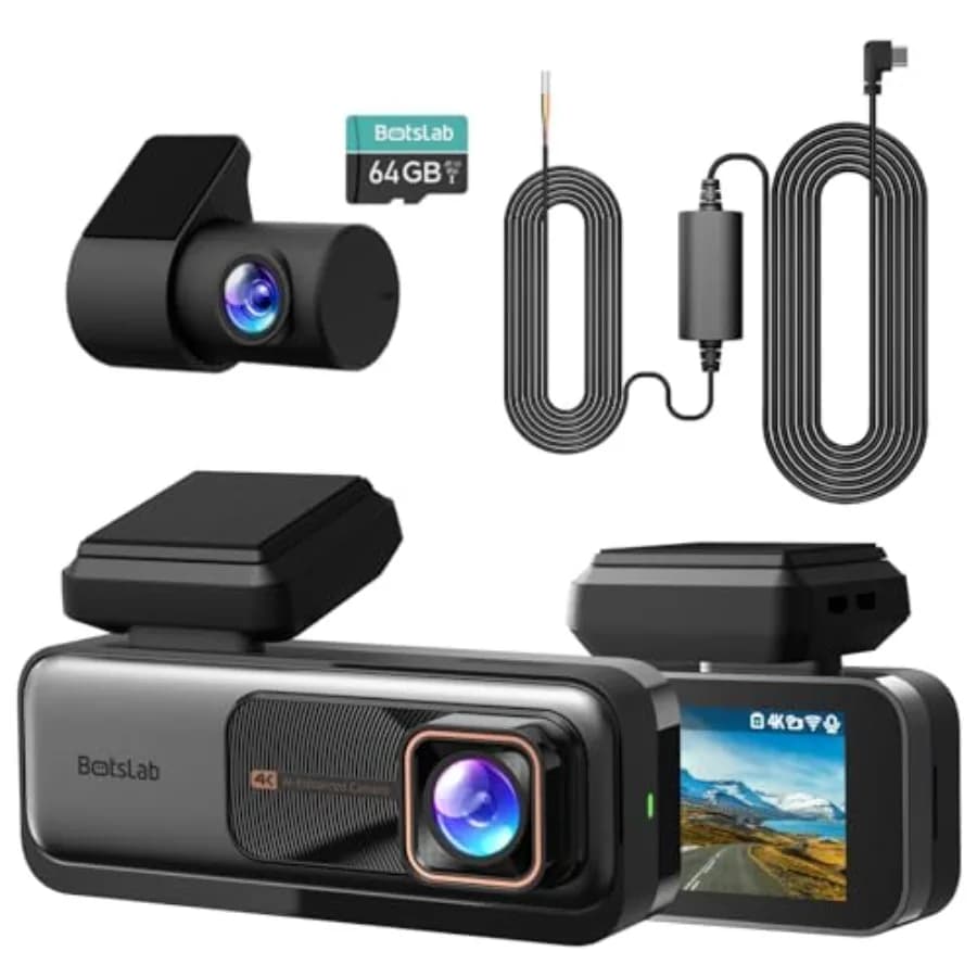Dash cam 4K anteriore e posteriore per veicoli, sensore IMX415 con finitura nera, obiettivo ultra grandangolare 170°, visione notturna e WDR per condizioni di scarsa illuminazione