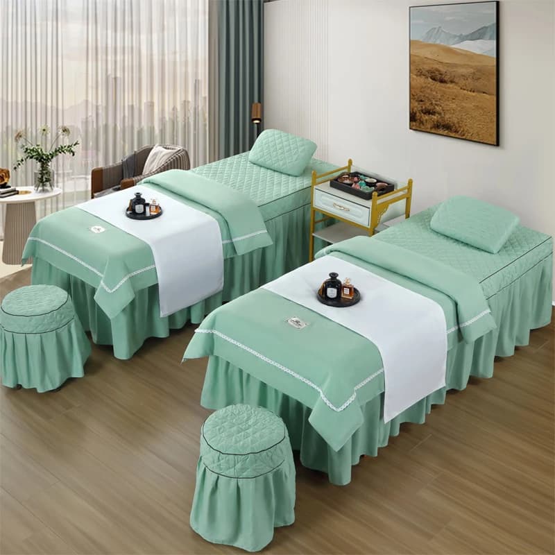 Set di 4 Pezzi per Lettino da Massaggio per Salone di Bellezza dal Design Semplice: Copriletto Spa con Foro, Federa, Coprisedia, Copripiumino