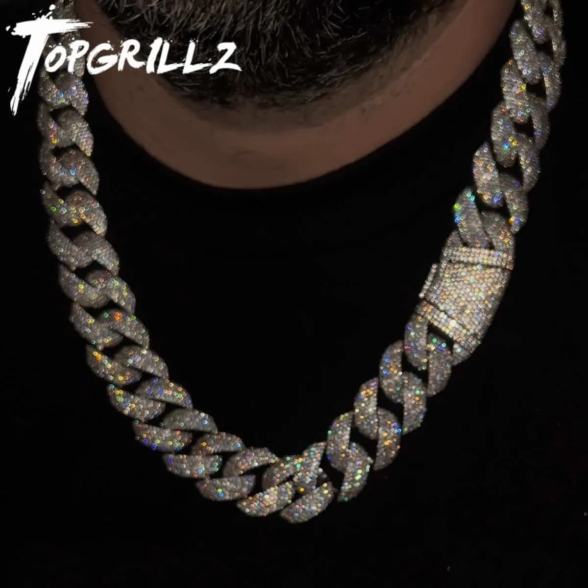 TOPGRILLZ 24mm Cuban Chain Necklace Full CZ Iced Out Wide Heavy Duty Box Clasp Silver Plated Copper Hip Hop Jewelry Men Women