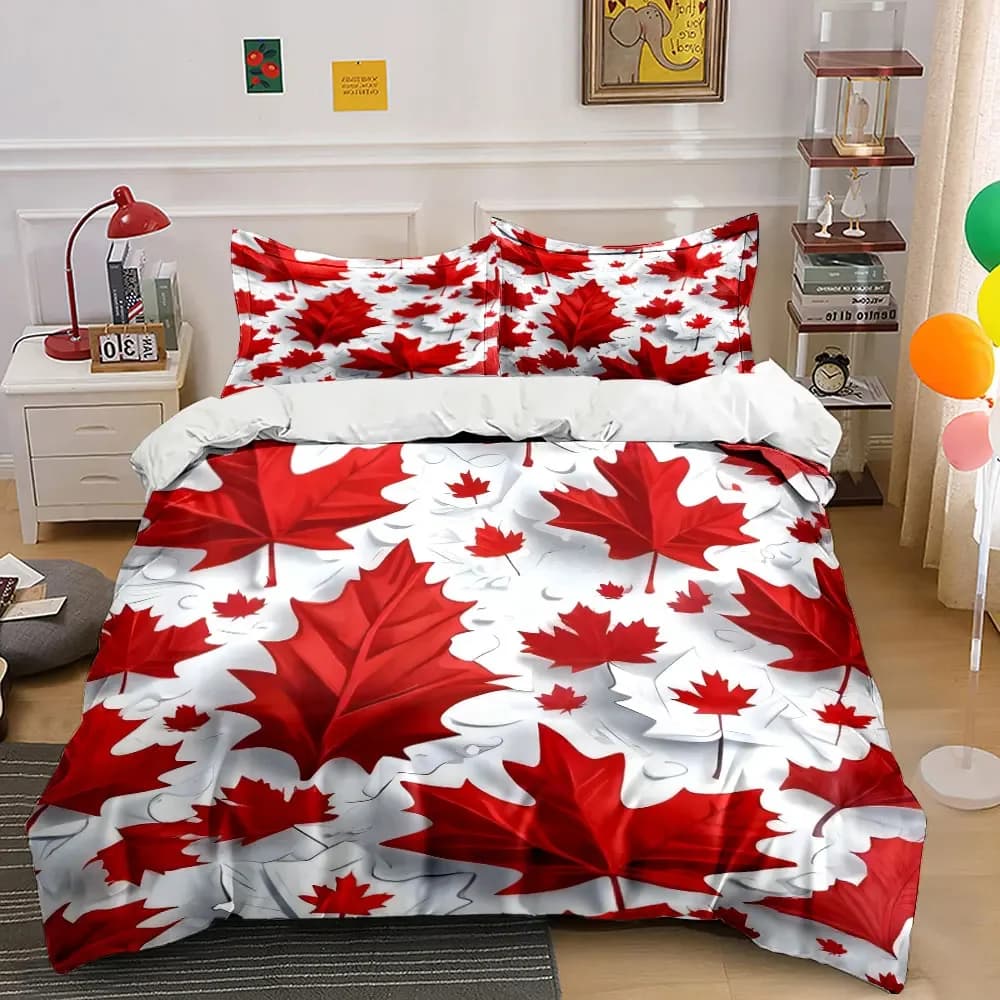 Set di decorazioni a tema foglia d'acero, set di biancheria da letto con copripiumino morbido e confortevole, include 1 copripiumino e 2 federe, regalo