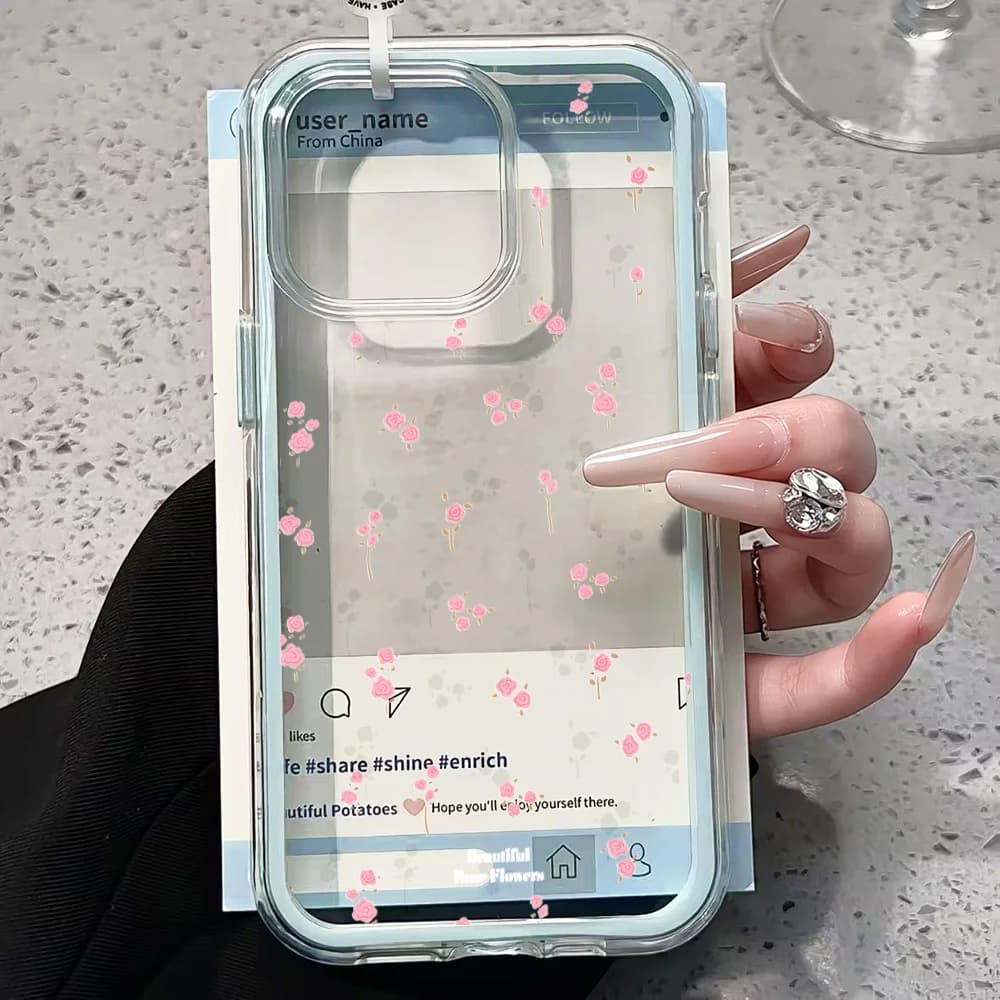 Cover Trasparente con Stampa Floreale Rosa per Samsung Galaxy S26 Ultra S25 S24 Plus S22 S23 Plus FE A57 A54 A55 A35 A36 A37 5G
