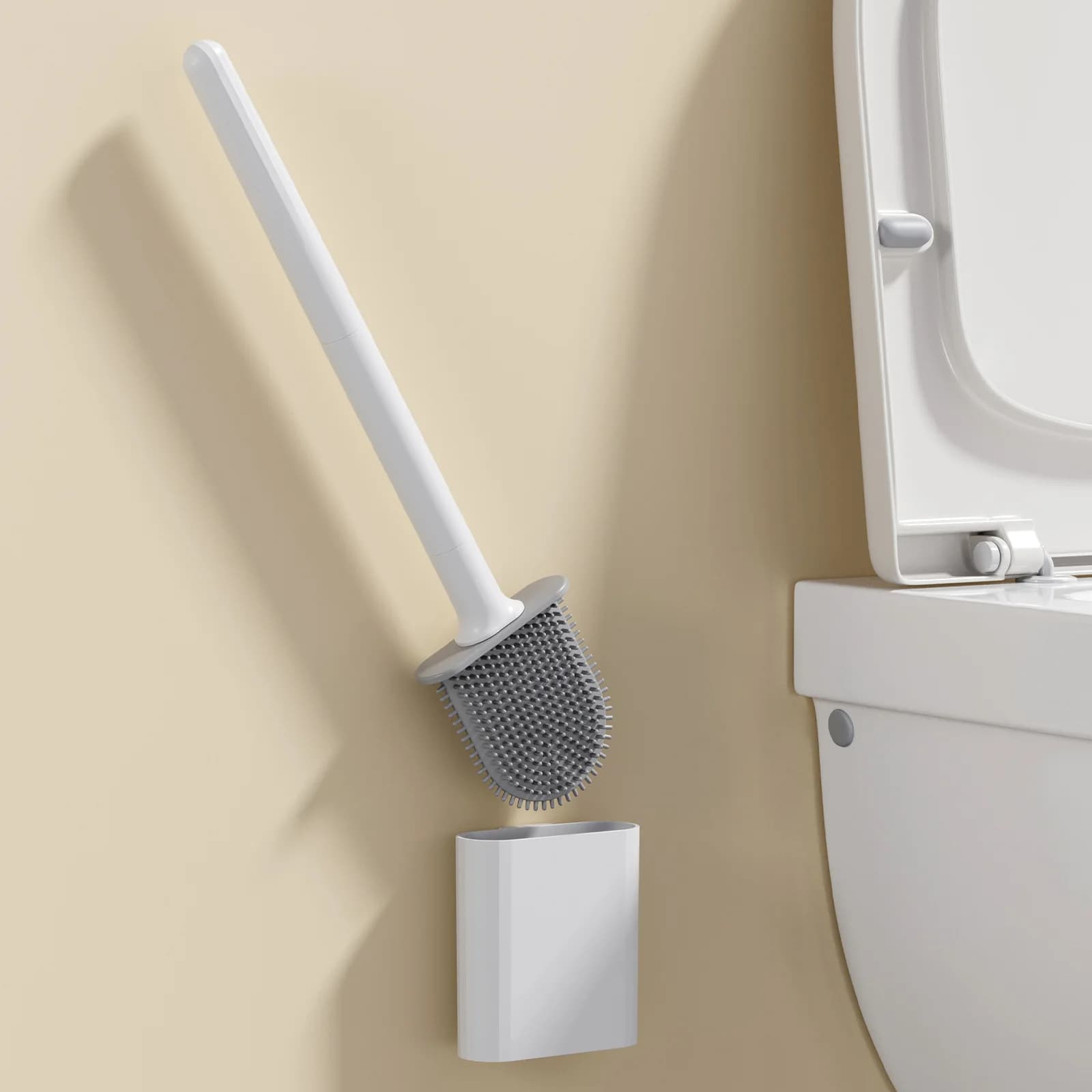 Spazzola WC in Silicone MINI con Base Antiscivolo, Setole Flessibili Morbide, Asciugatura Rapida, Porta Spazzola per Bagno