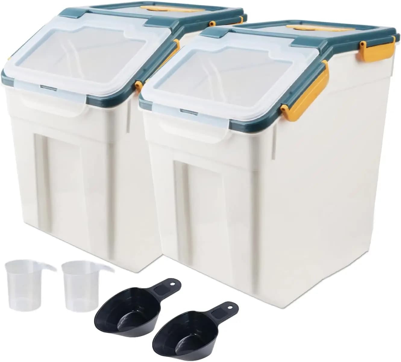 2 Pack Rice Storage Container with Measuring Cup 50 lb Flour Storage Container with Wheels, BPA Free Food Storage Container Dog