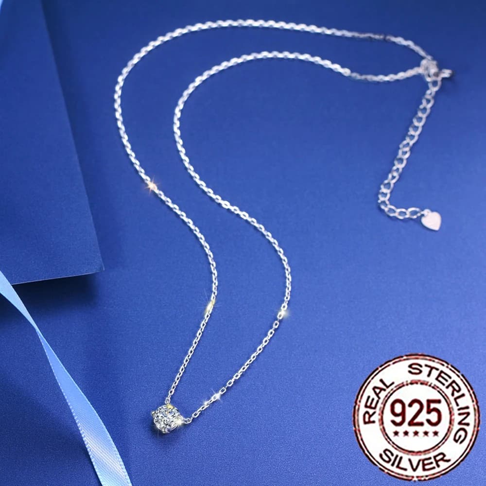 QooLady Pure 925 Sterling Silver Trendy Simple Cubic Zirconia Round Pendant Necklace for Women Fine Daily Party Jewellery SD037