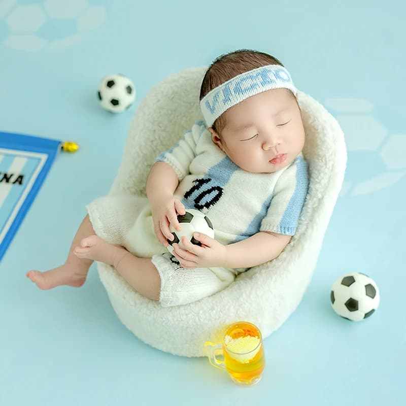 Calcio bambino tema neonato fotografia puntelli sport calcio ragazzo abiti neonato Top + pantaloni Set Studio tiro accessori fotografici