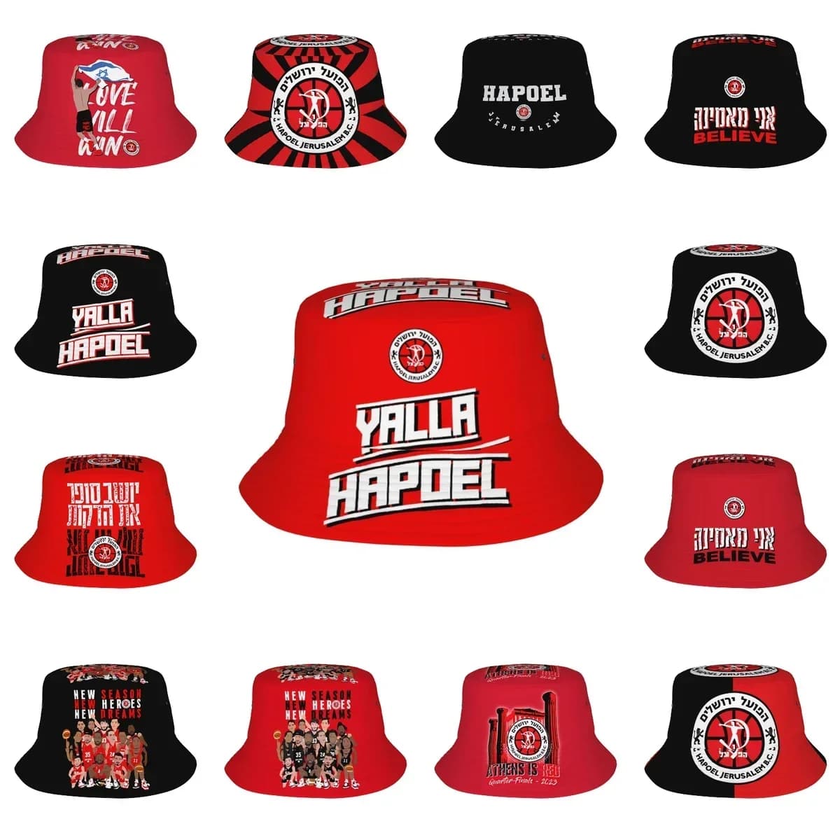 Hapoel Gerusalemme Pallacanestro Berretto da pescatore Cappelli da pescatore all'aperto Cappello da pesca Berretto a tesa larga Unisex Pieghevole Spiaggia Viaggi estivi