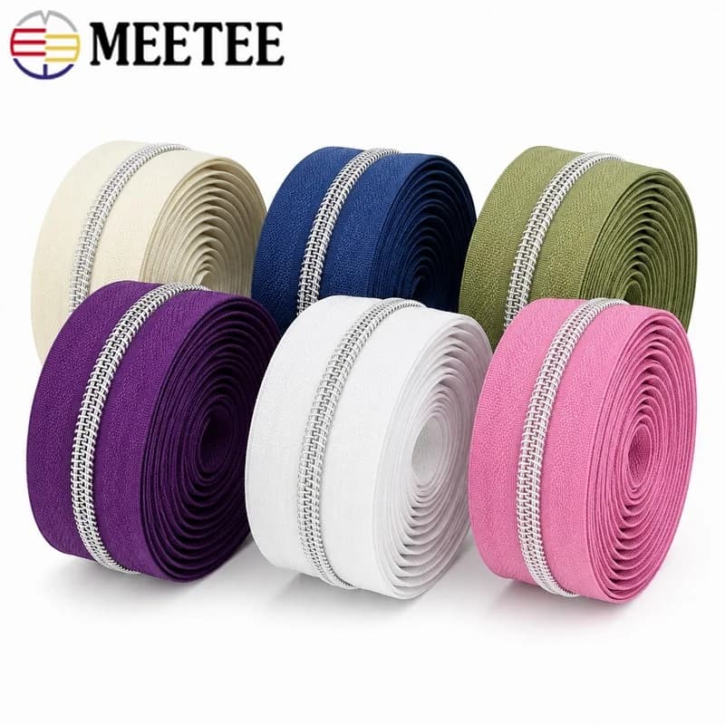 10-20Meters 5# Nylon Zipper Tape Silver Teeth Continuous Zip Roll for Clothes Backpack Bag Purse Sewing Repair DIY Accessories