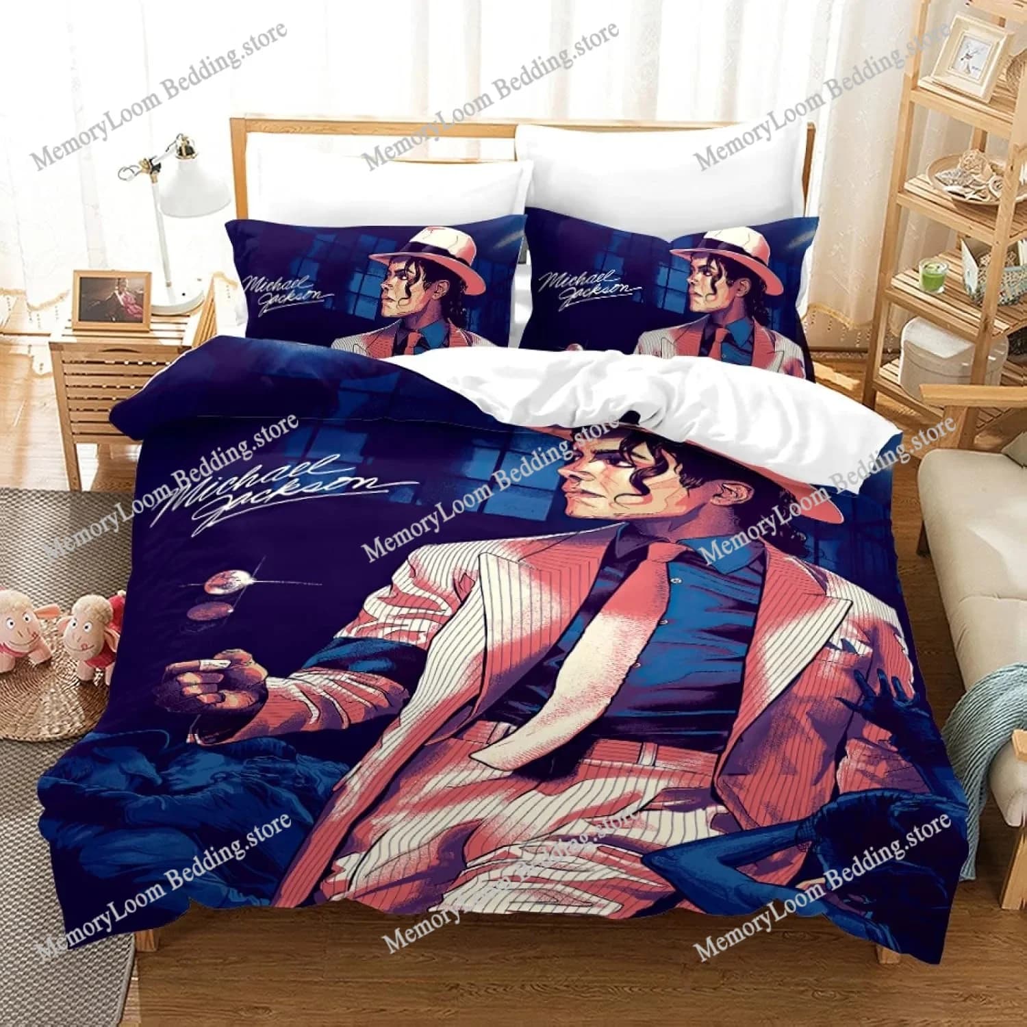 Michael Jackson Set biancheria da letto alla moda rosa Stampa 3D Decorazione della casa Federa Copripiumino Regalo carino per la famiglia e gli amici