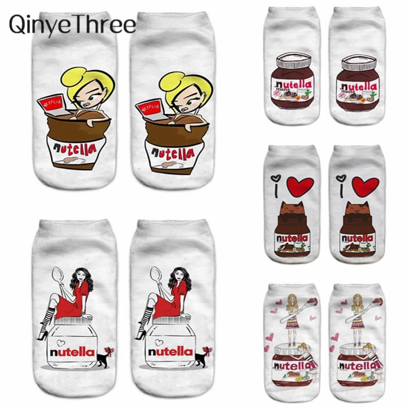 New Funny 3D Print Socks Cute "Nutella" Character Unisex Socks Hot Women Mujer Fashion Cartoon Foods Donuts Dropshipping