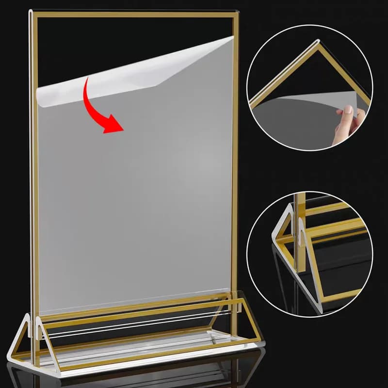 A6 100X150MM Double Face Acrylic Plastic Card Holder Table Card Display for Weddings Flyer Poster Frame with Gold Photo