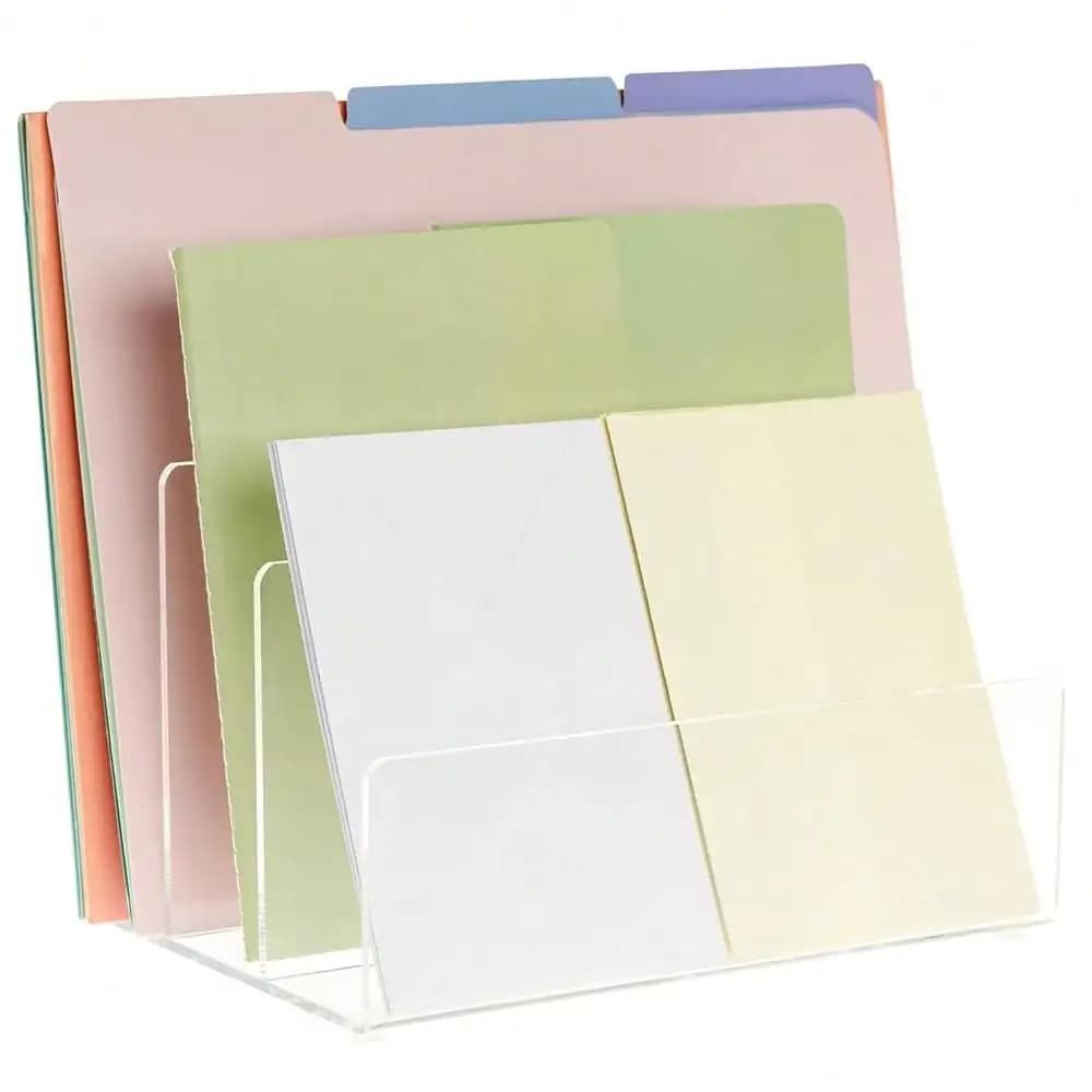 Organizzatore di documenti trasparente a 3 sezioni - 9 X 6,75 X 6,6 pollici, trasparente - Porta documenti da scrivania e classificatore di lettere - Organizzatore di cartelle e porta documenti - Porta documenti e porta riviste per l'ufficio domestico