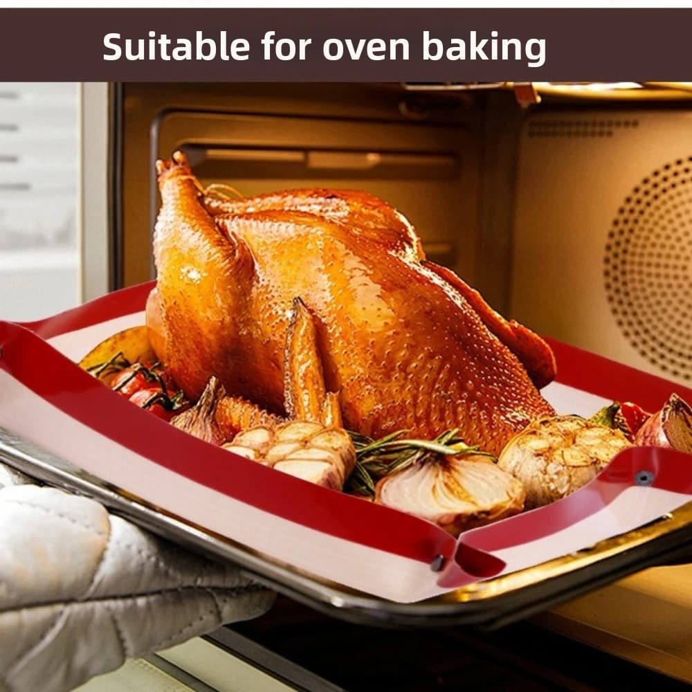 Food Grade Heat Resistant Silicone Baking Mat Leak-proof Thickened Oven Line Snap Lock Reusable Non-Stick Baking Tray Air Fryer