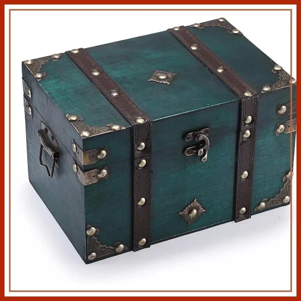 Baule del Tesoro Vintage, Scatola in Legno per Gioielli, Carte dei Tarocchi, Oggetti Preziosi - Verde Medio