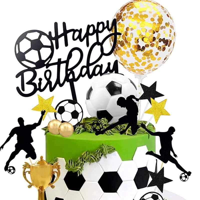 5PCS Ball Game Theme Happy Birthday Cake Topper Decoration Basketball Black Acrylic Kids Party Gift Cake Toppers Baking Supplies