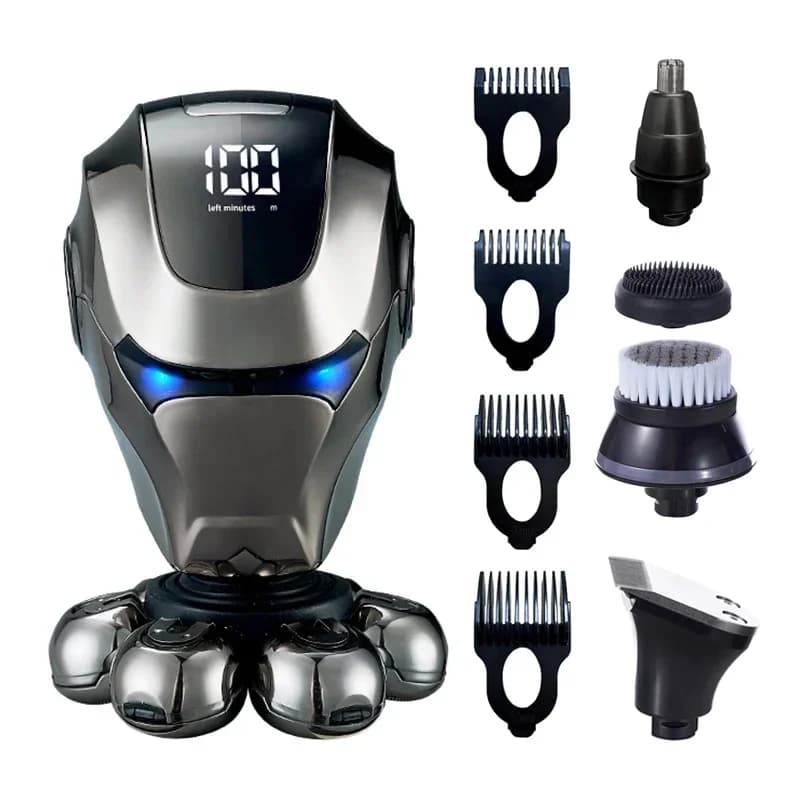 5-IN-1 Men Rechargeable Bald Head Electric Shaver 7D Floating Blade Head Beard Nose Ear Hair Trimmer Razor Clipper Facial Brush