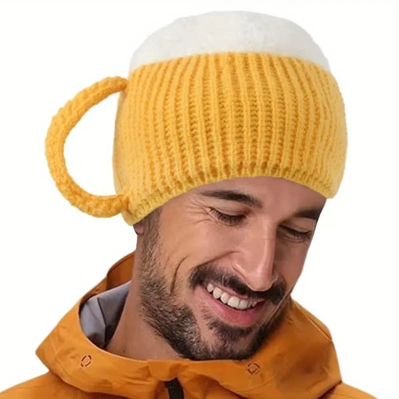 Divertente cappello da birra, berretto invernale estensibile con design a tazza di birra, leggero e caldo, unisex, per uomo e donna