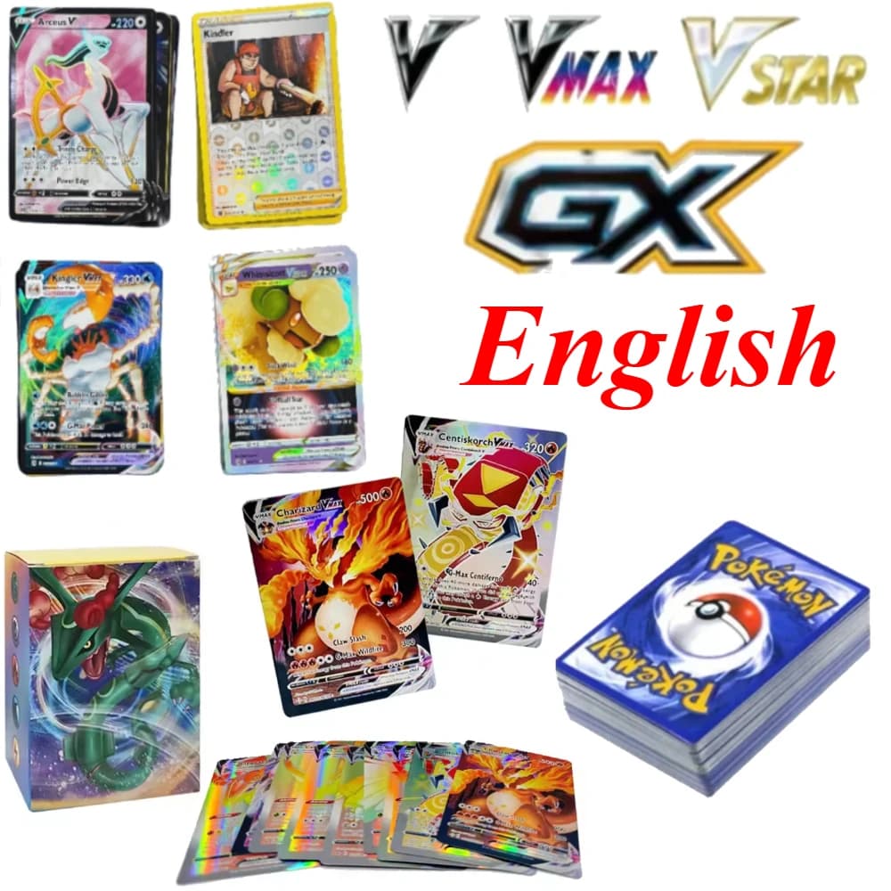 Carte Pokemon V VMAX VSTAR GX Versione Inglese, Set di Carte Olografiche Rare, Gioco di Carte Collezionabili TCG, Regalo per Bambini