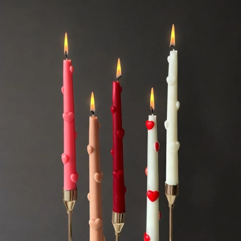 3D Heart Shape Taper Silicone Candle Mold DIY Love Long Taper Mould Resin Gypsum Making Tool Candlelight Dinner Gifts Home Decor