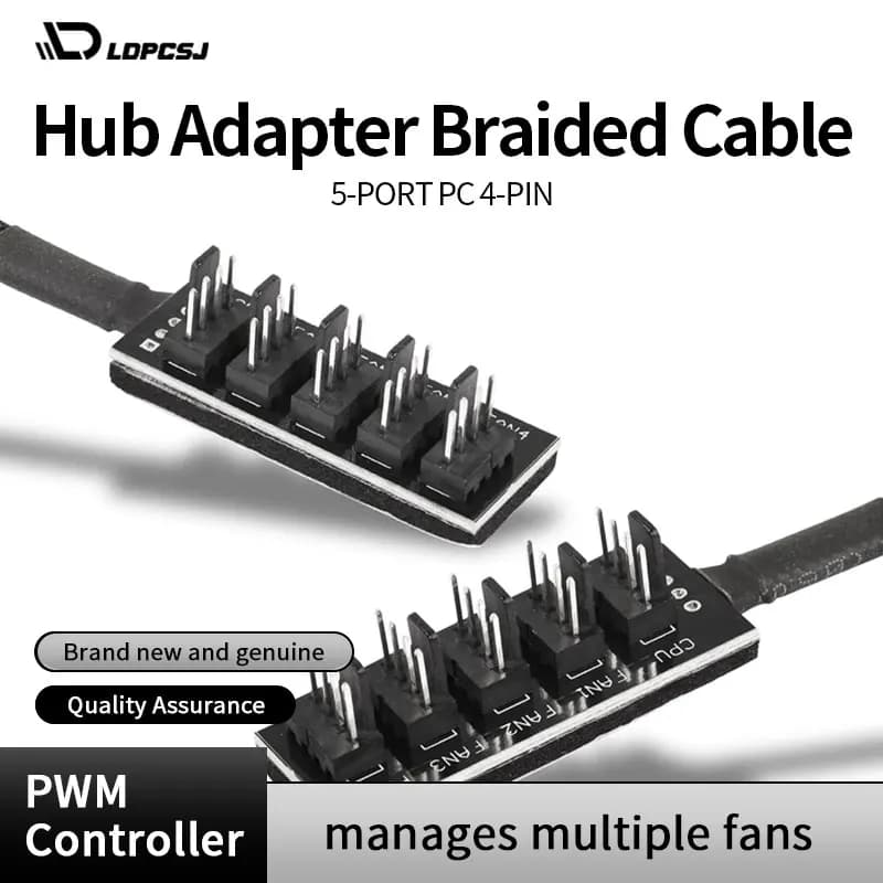 Hub ventola per PC Pwm a 4 pin Splitter a 5 vie Splitter da 1 a 5 Custodia per PC a 5 vie Scheda madre interna Cavo di prolunga di alimentazione ventola da 4 pin/3 pin