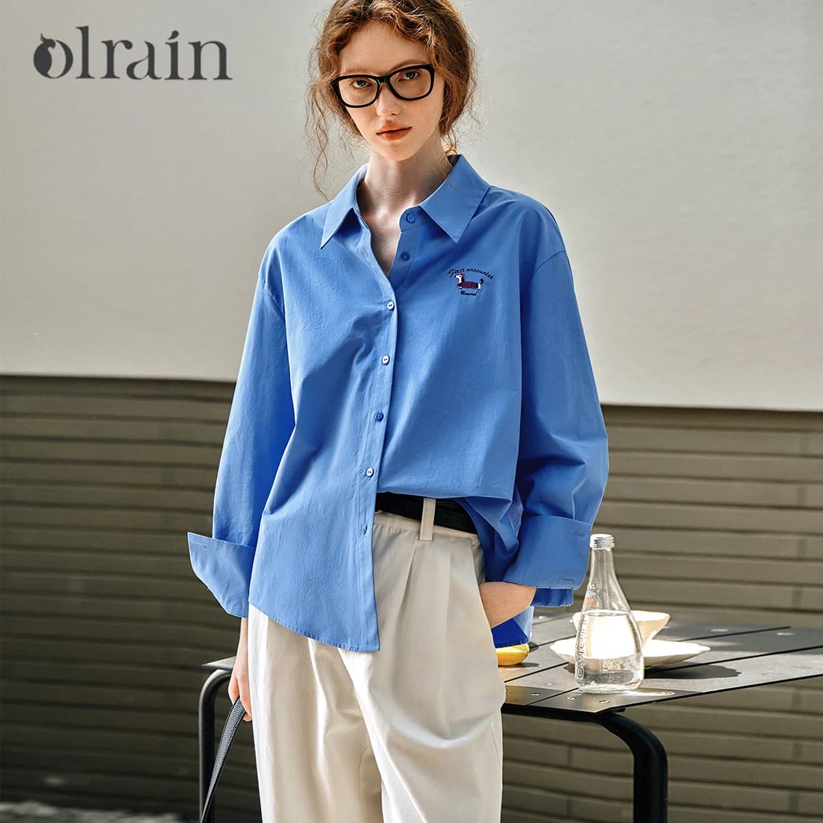 Camicia da donna OLrain 100% cotone blu versatile a maniche lunghe, elegante e casual per l'ufficio e il pendolarismo, Autunno 2026 O57QC95950