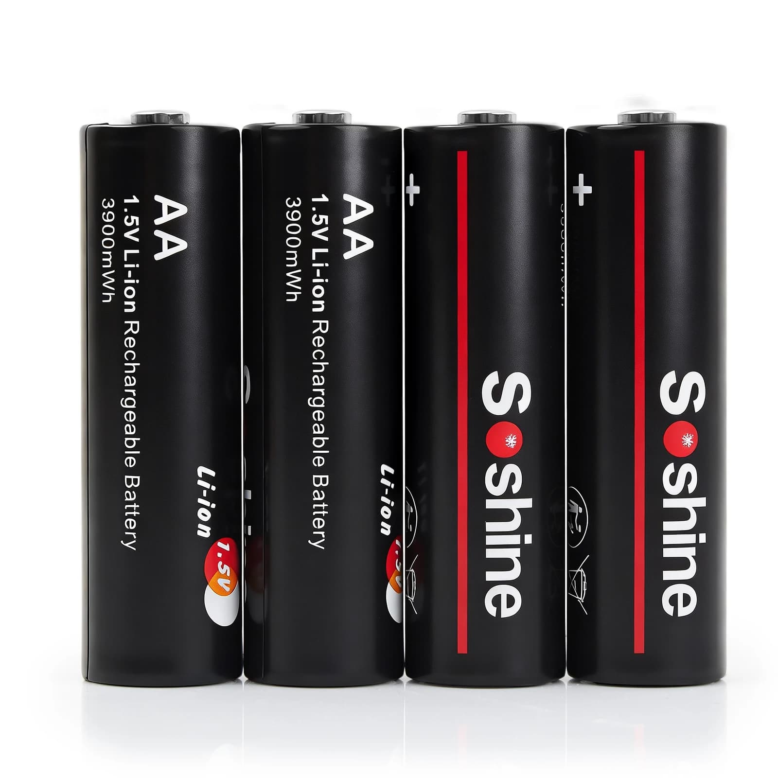 Batterie Ricaricabili AA 1.5V Li-ion 3900mWh, Batterie al Litio AA con Caricatore Intelligente per Orologi, Rilevatori di Fumo, Giocattoli
