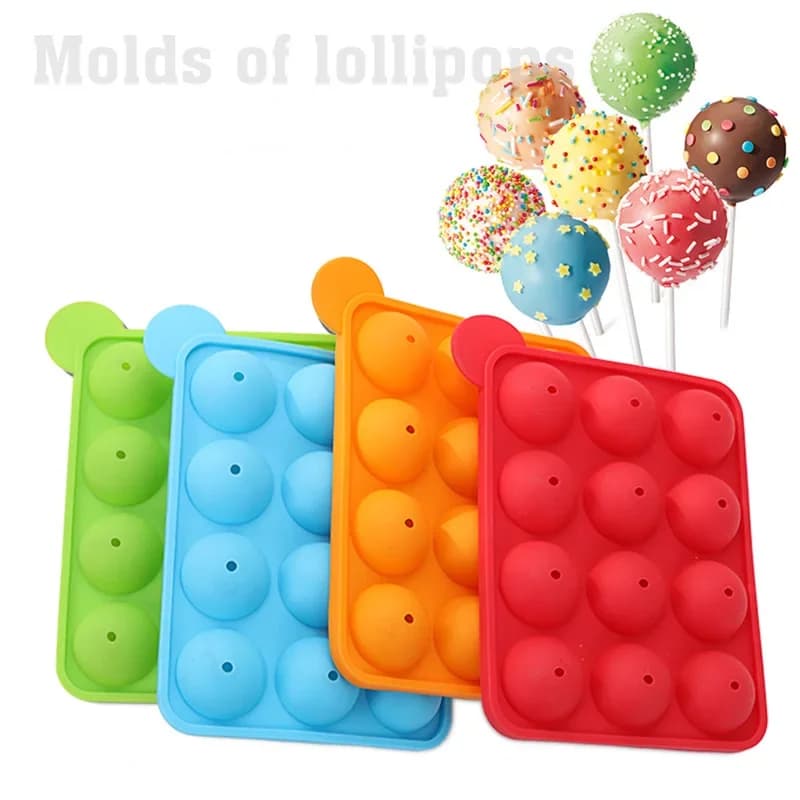 Stampo per torta pop in silicone a 12 fori Stampo a forma di palla Stampo per lecca-lecca in silicone Torta al cioccolato Cottura del vassoio di ghiaccio Strumento per bastoncini