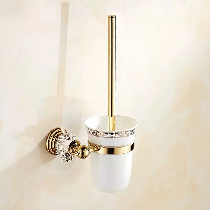 Bathroom Accessories Crystal Toilet Brush Holder Ceramic Brush Cup Bathroom Hardware Gold