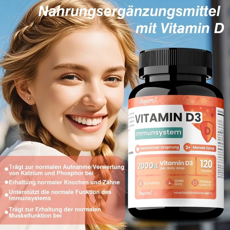 Vitamin D3 Supplement - Improves Absorption and Digestion, Promote Bone,Teeth and Nervous System Health,Improve Vitality,Non-GMO