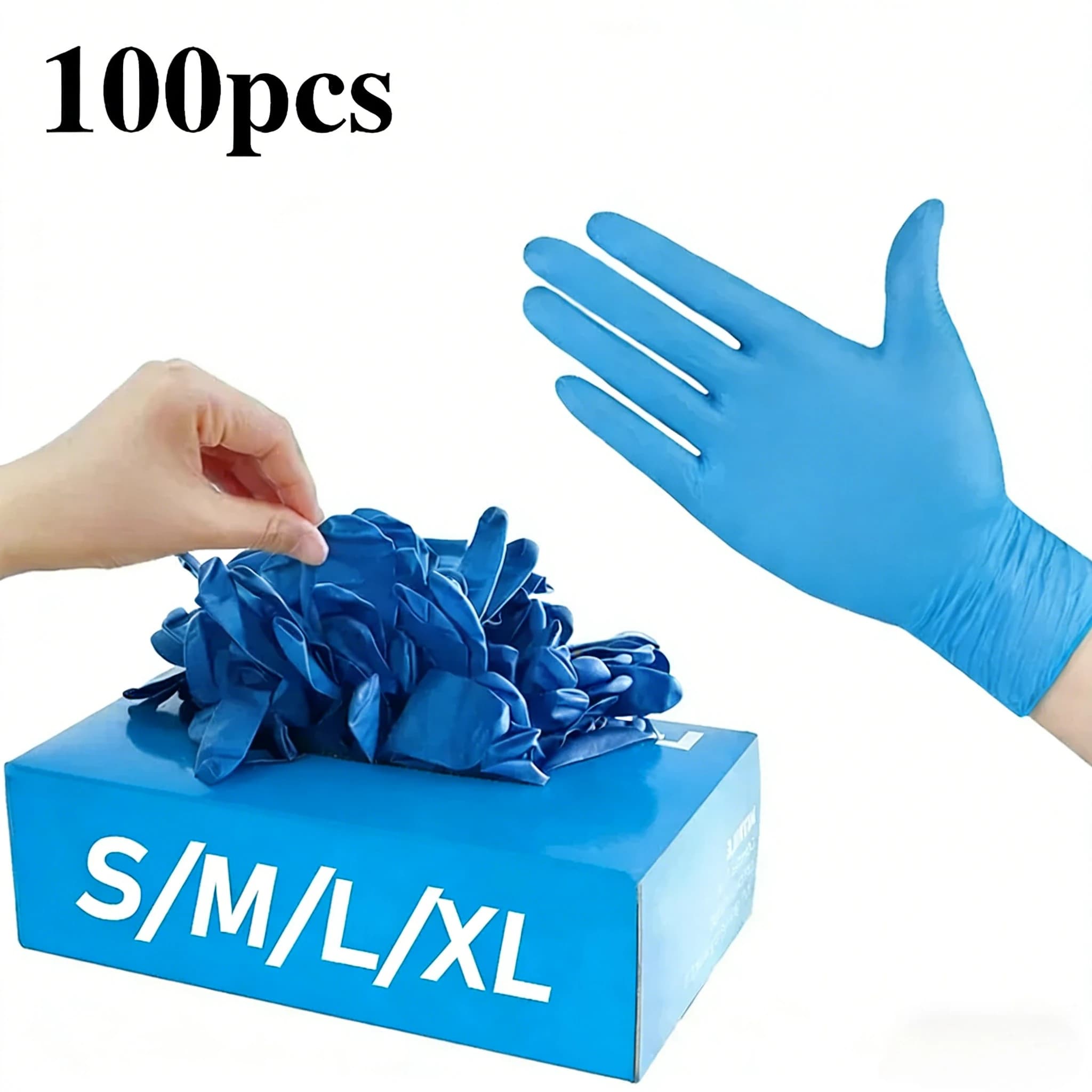 100 Pezzi Guanti in Nitrile Blu Monouso Impermeabili per Cucina, Lavaggio Piatti, Bagno Animali, Bellezza, Acconciatura
