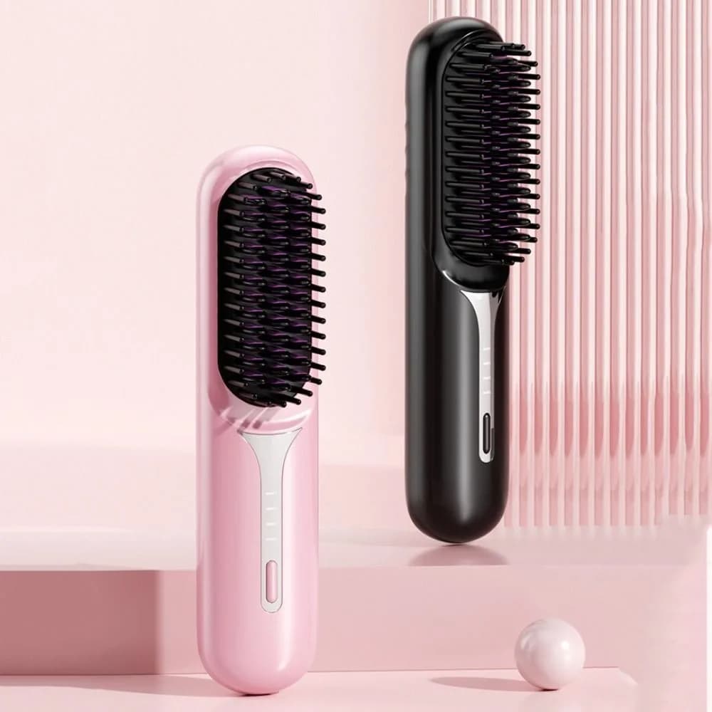Quick Heating Hair Plate, Negative Ions, Wireless, USB Rechargeable Licing Brush, Professional Heater Combo