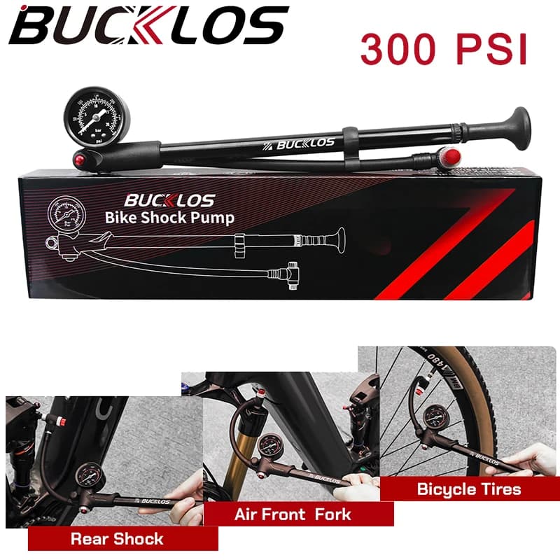 Bucklos Pompa d'aria per bicicletta Pompa da bici con valvola Schrader ad alta pressione 300Psi per forcella anteriore e sospensione posteriore con manometro