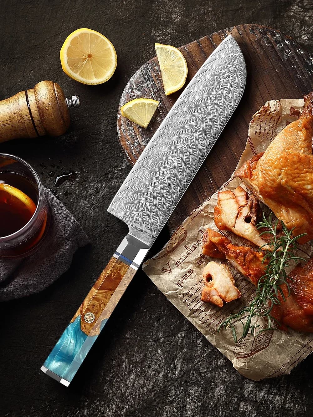 XITUO Damascus Santoku Knife 7“ Kitchen Chef Knives Japanese Damascus Steel Knife for Cooking Chopping Vegetable&Meat Cutting