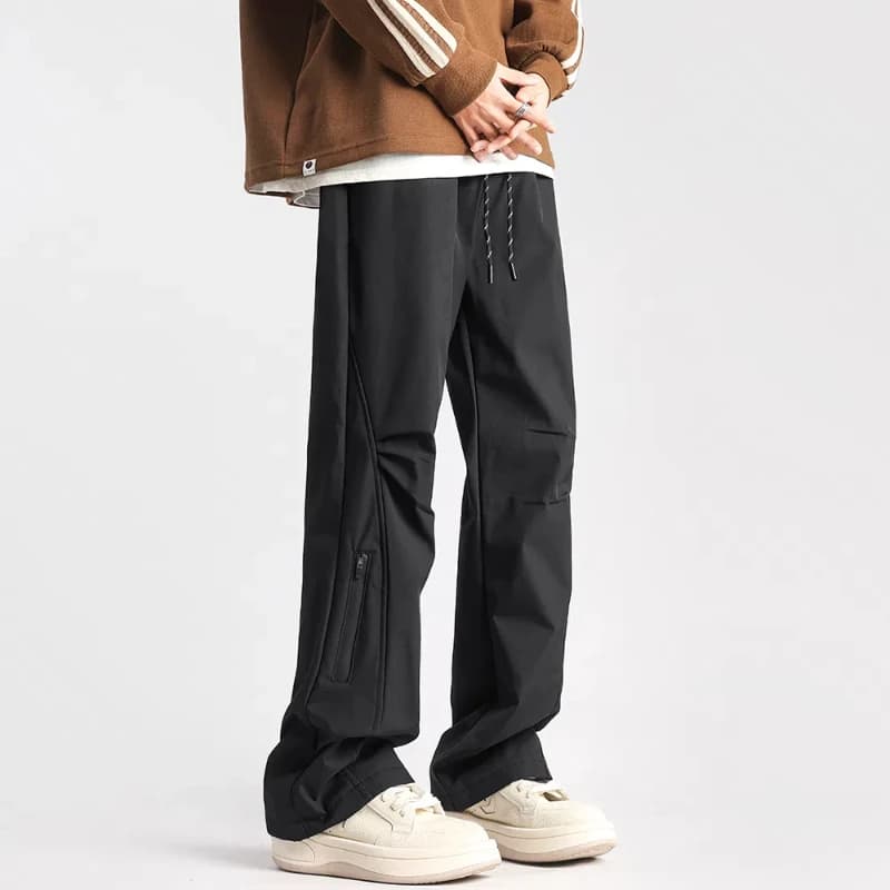 Preppy Style uomo primavera autunno tinta unita fasciatura tasche a vita alta elastico Casual pantaloni larghi Vintage pantaloni dritti