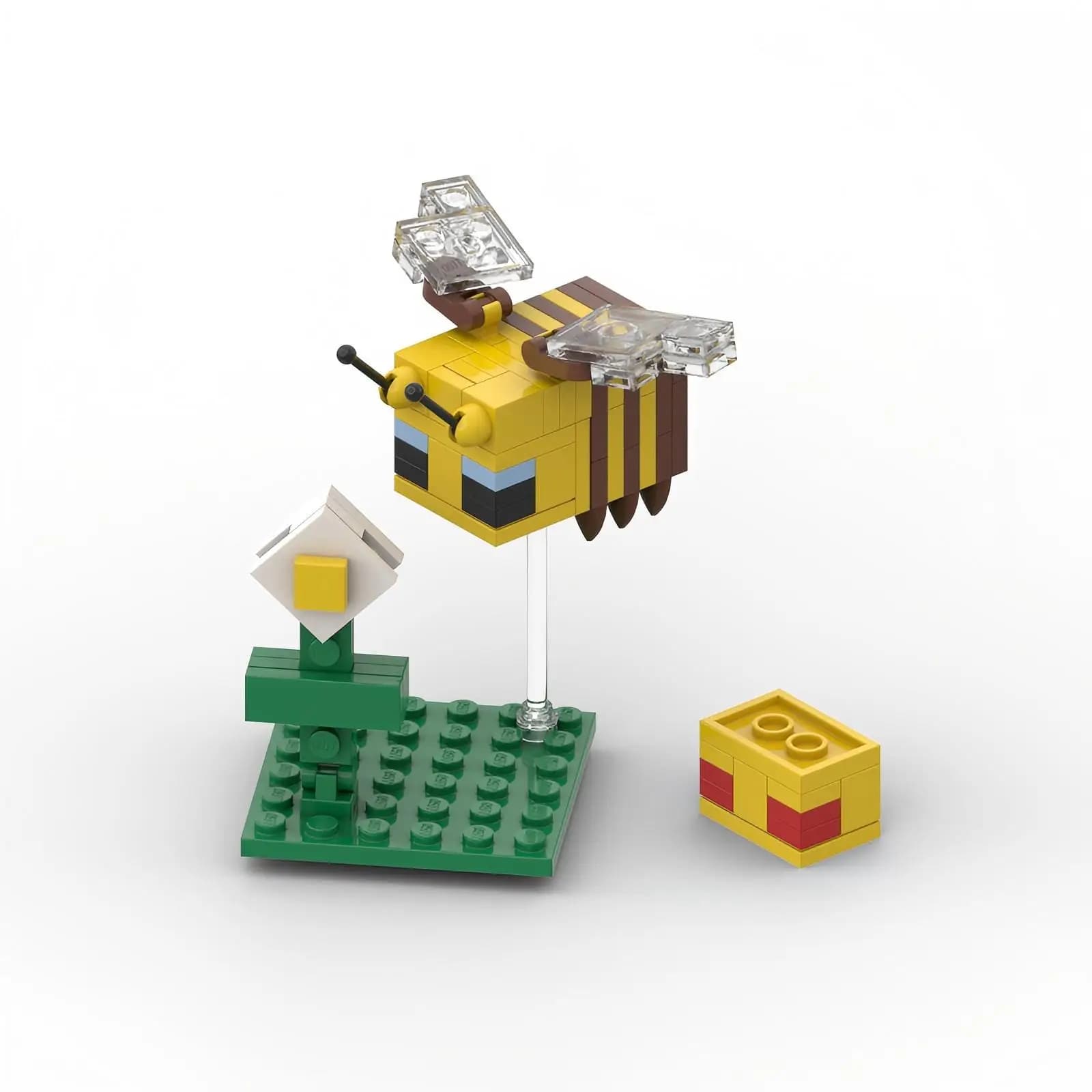 MOC Bee White Bull Eyes Building Blocks Square Heads Collection Education DIY Kids Model Animal Bricks Toys Kids Birthday Gift