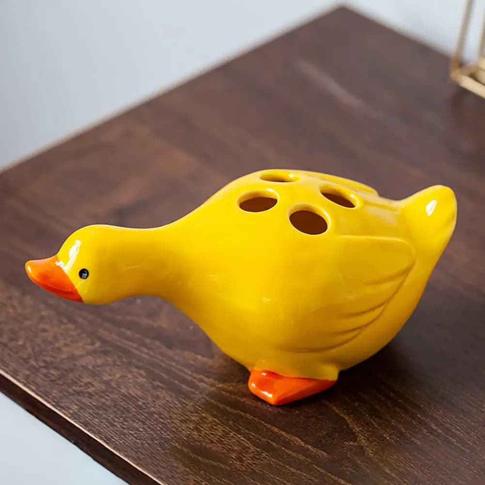 Portaspazzolino in Ceramica a Forma di Anatra, Carino e Divertente, per Organizzazione Bagno Bambini, Decorazione a Tema Cartone Animato