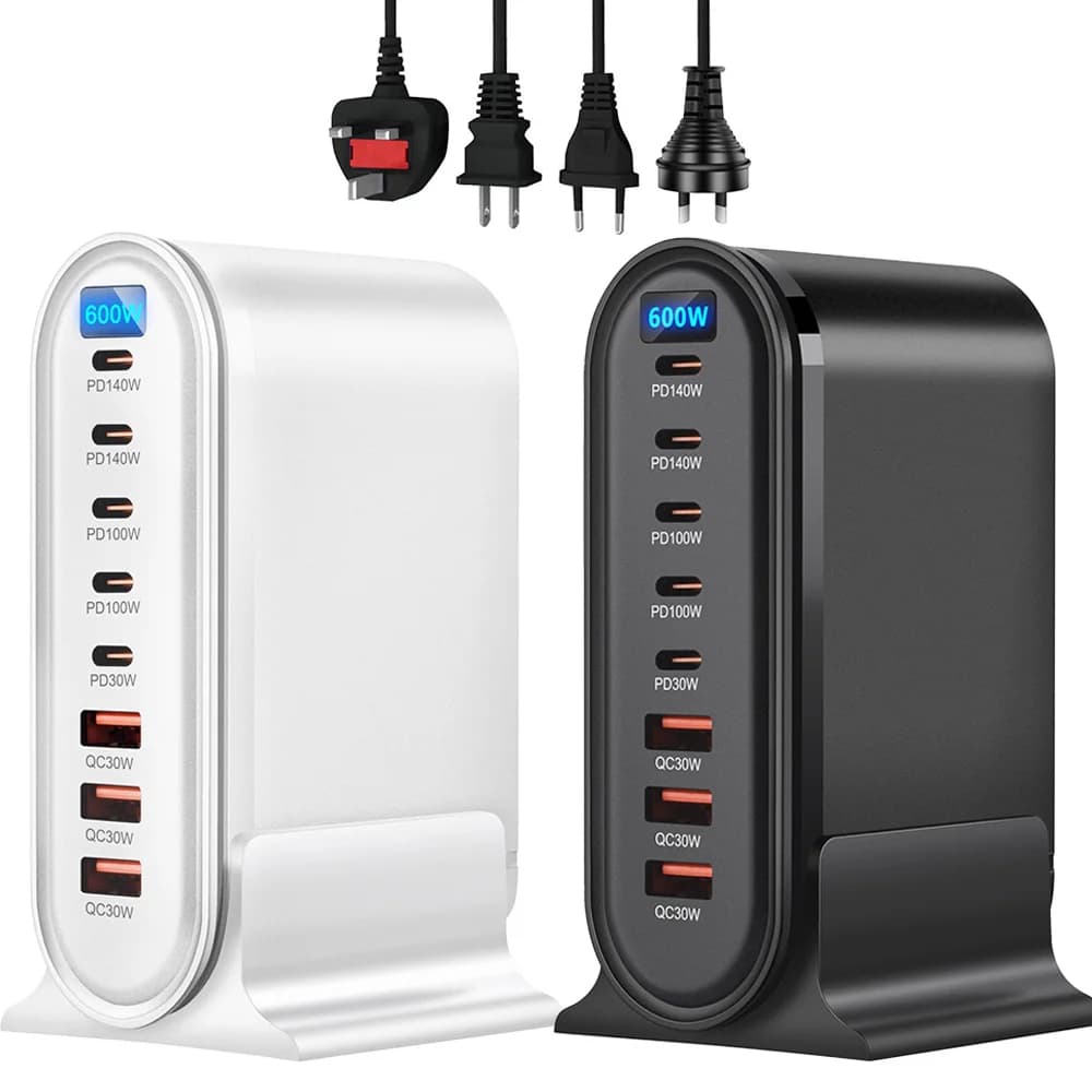 600W Quick Charging Station with 8 PD ports, USB C adapter with LED display, fast charging hub for iPhone/Samsung/Xiaomi/iPad