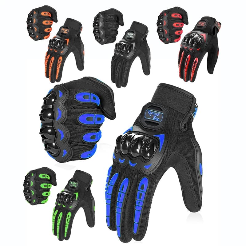 Guanti da Moto da Corsa con Protezione Anticaduta, Attrezzatura Protettiva Estiva per Uomo, Traspiranti, Blu e Rossi con Grip sul Palmo