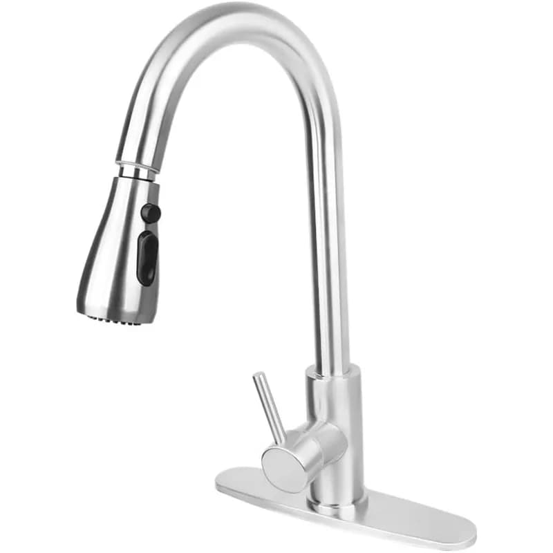 Rubinetti da cucina Nichel spazzolato Estraibile Lavello da cucina Rubinetto per acqua Miscelatore montato su piano Testa spruzzatore a flusso Rubinetti caldi e freddi