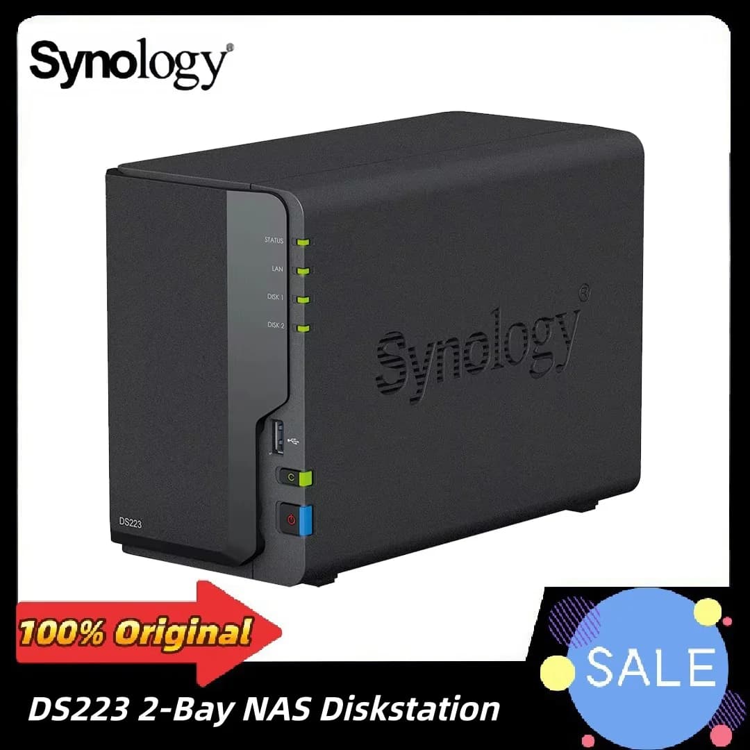 DS223 Synology NAS Diskstation a 2 alloggiamenti (Realtek RTD1619B Quad-Core 2 GB di Ram 1xRJ-45 Porta LAN da 1 GbE) Archiviazione di rete NAS (senza disco)