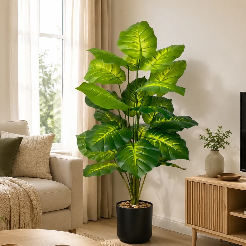 Pianta Artificiale Pothos da 85cm con Vaso Nero, Pianta Finta per Soggiorno, Ufficio, Ingresso, Balcone e Decorazioni Esterne