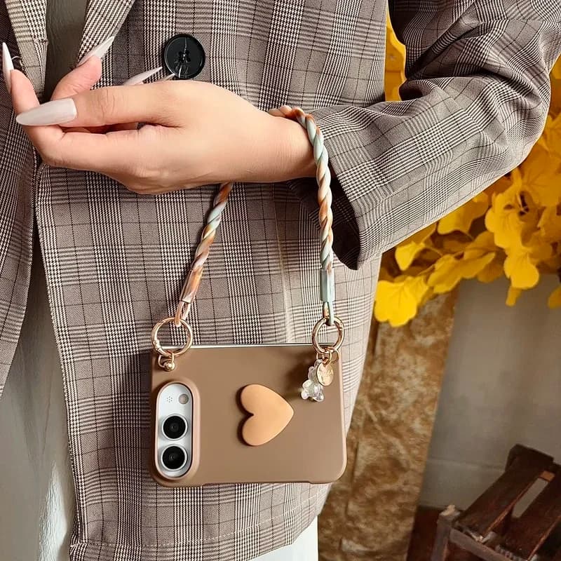 Skin-Feel Phone Case with Wrist Strap for iPhone Ultra 18 Fold, Short Drawstring Anti-Drop for MagSafe Support Protective Cover