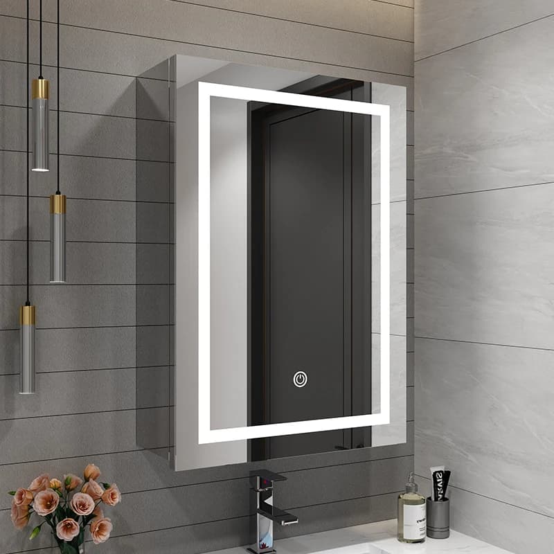 Armadietto a specchio per bagno con illuminazione Armadietto dei medicinali a parete in acciaio inossidabile a porta singola
