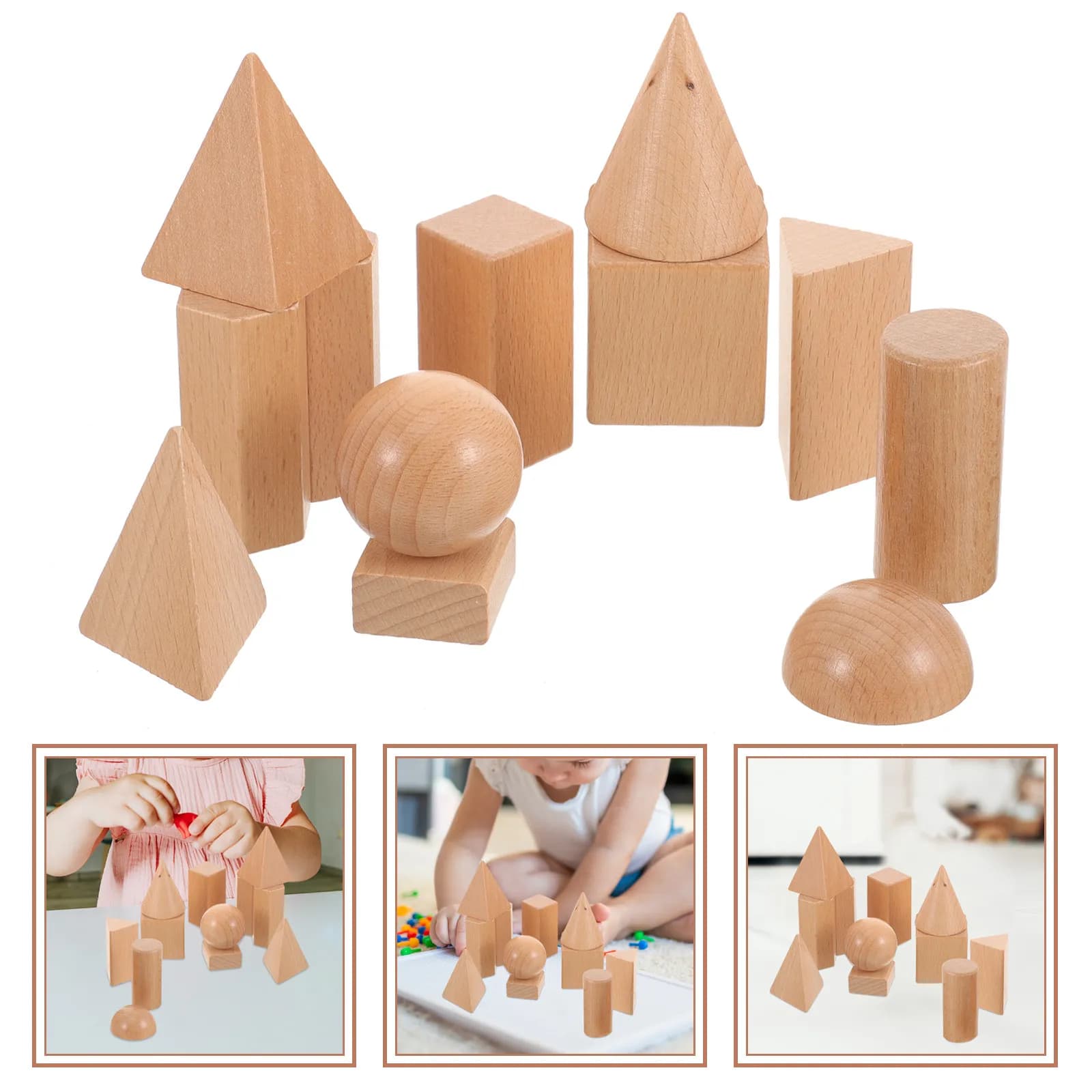 1 set di blocchi geometrici in legno, forma tridimensionale, gioco educativo per l'apprendimento dei bambini, set per la coordinazione occhio-mano