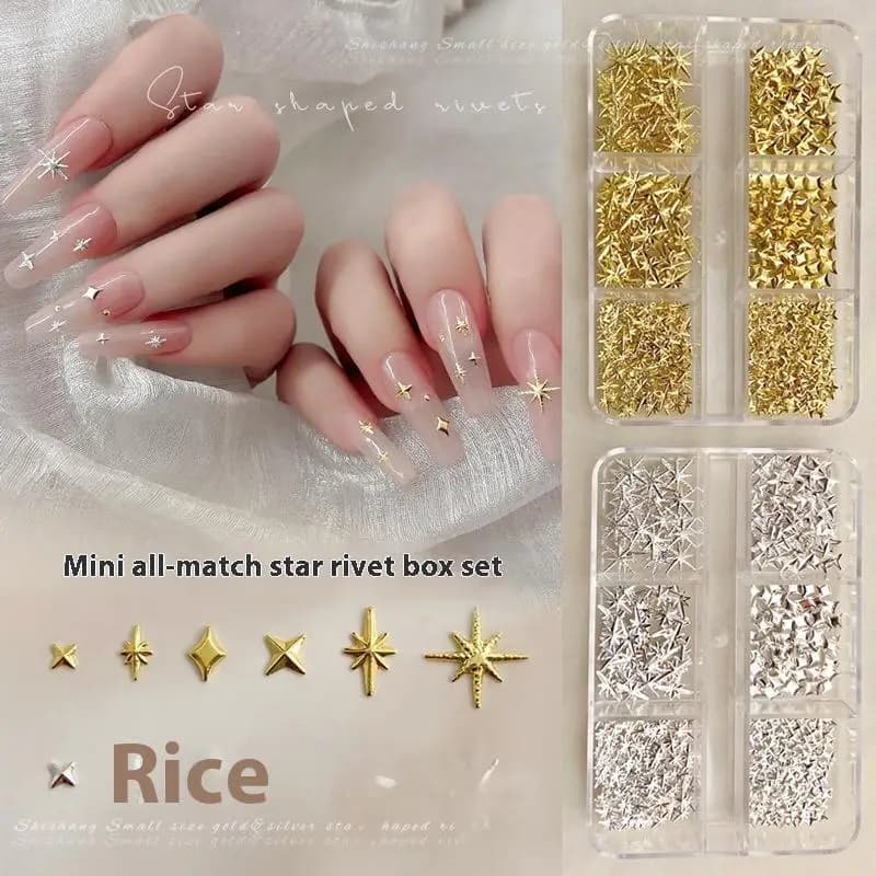 6 pieces 3D stars metal rivets nail studs decoration Starlight Sparkle jewelry nail accessories alloy manicure accessories