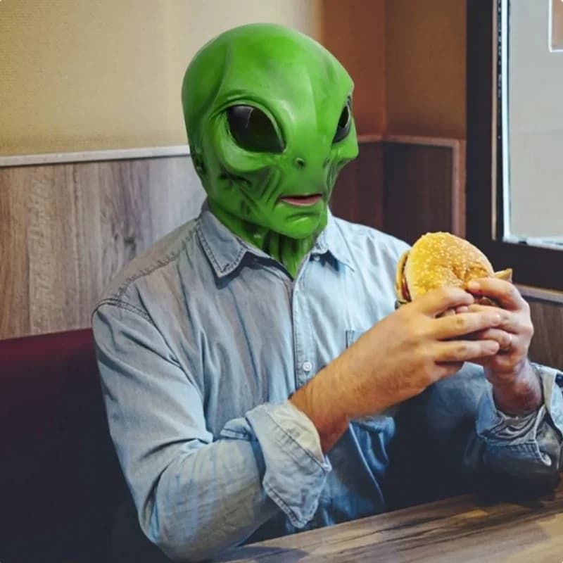 Alien Mask in Latex, Halloween Copricapo, UFO Horror Mask, ET Mask, Cosplay Green Copricapo, Party and Carnival Mask, Screens, Adults