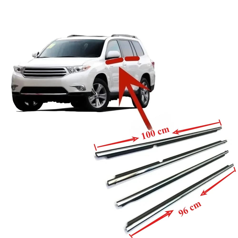 4 pezzi in gomma per finestra cromata o nera esterna per Toyota Highlander 2008-2014 protezione guarnizione guarnizione per vetro esterno laminato