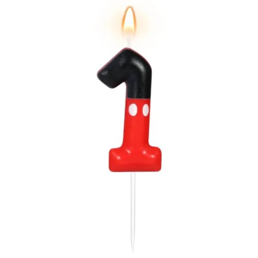 Mouse Birthday Candles Black Red Number 1 Candle Cartoon Themed Cake Topper Cupcake Decorations Party Decor Supplies Favors