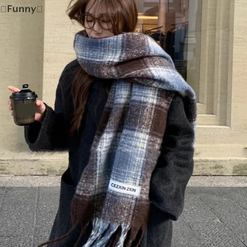 〔Funny〕 New Plaid Scarf Women Autumn And Winter Korean Style Fashion All-match Thick Warm Couple Neck Scarf