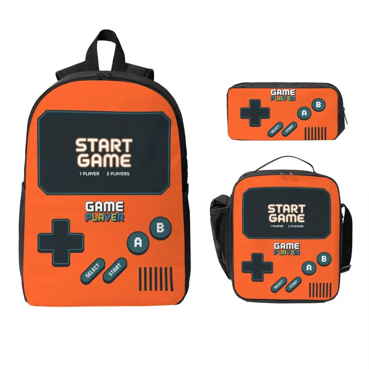 Set di 3 zaini a tema videogiochi per ragazzi e ragazze, con astuccio, borsa per libri e borsa termica per il pranzo, per studenti.